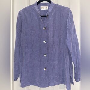 Women's Slate Blue Designer Button-Up Blouse with Cute Design (zoom in!)‎